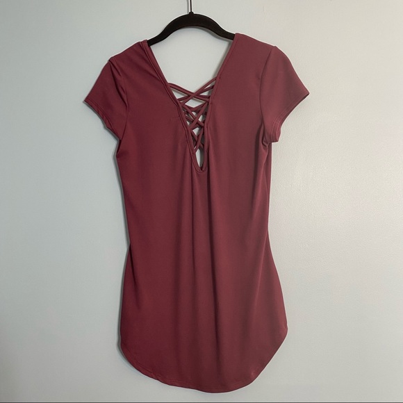 Filly Flair Criss-Cross Lace-Up Top - M, Plum - Picture 4 of 6